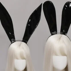 Handgjord pannband i läder med kaninöron, hårtillbehör för prestationer (B)><noscript><img width=