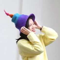 TryggHandla Handgjord Regnbåge Trollkarlshatt Rolig Infällbar Häxhatt Gradient Hatt Trollkarlshatt-lingling}><noscript><img width=