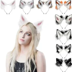 Handgjorda Faux Fur Räv- och Varghörnspannband Halloween Jul Cosplay Festdräkt Tillbehör><noscript><img width=