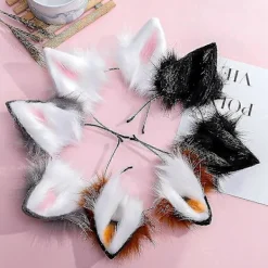 Handgjorda Faux Fur Räv- och Varghörnspannband Halloween Jul Cosplay Festdräkt Tillbehör><noscript><img width=