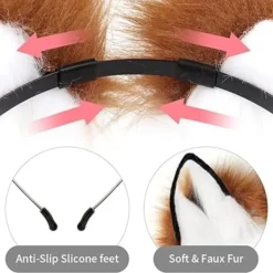 Handgjort Pannband med Fuskpäls Räv Varg Öron Halloween Jul Cosplay Party Kostym Tillbehör. Svartröd><noscript><img width=