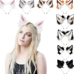 Handgjort Pannband med Fuskpäls Räv Varg Öron Halloween Jul Cosplay Party Kostym Tillbehör. Svartröd><noscript><img width=
