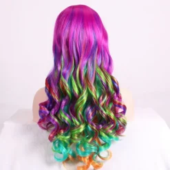 Harajuku Peruk, Långt Lockigt Hår för Kvinnor med Snedlugg, Helhuvudperuk med Stora Vågor><noscript><img width=