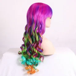 Harajuku Peruk, Långt Lockigt Hår för Kvinnor med Snedlugg, Helhuvudperuk med Stora Vågor><noscript><img width=