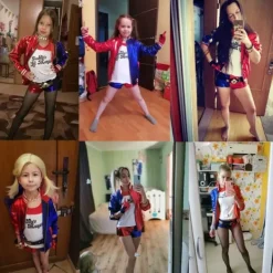 Harley Quinn Kostym Film Clown Girl Dräkt Halloween Vuxen Sexig Cosplay T-shirt Armband Pistolhölster Tillbehör 01 L(160-165CM)-XS L(160-165CM)> Dräkter