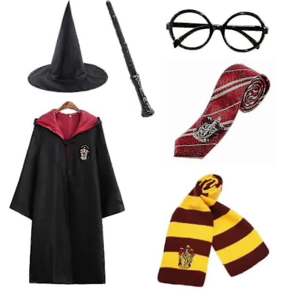 Harry Potter 6-delars Set Magisk Trollkarl Cosplay Maskerad Cape Mantel Kostym 155cm (11-12 years)> Dräkter