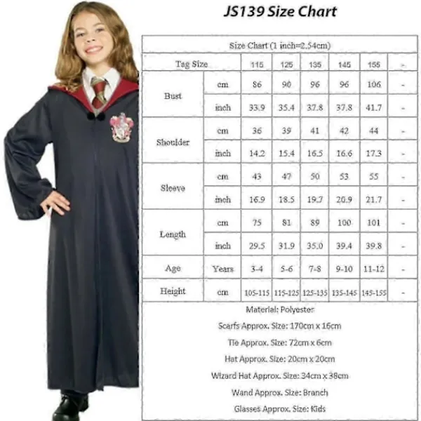 Harry Potter 6-delars Set Magisk Trollkarl Cosplay Maskerad Cape Mantel Kostym 155cm (11-12 years)> Dräkter