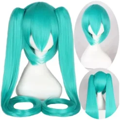 Hatsune Miku Cosplay Peruk med Dubbla Toppar för Halloween & Karneval, Kompatibel med Vocaloid><noscript><img width=