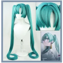 Hatsune Miku peruk Cosplay Party peruker med 2 hästsvansar lång rak {ROG}> Peruker
