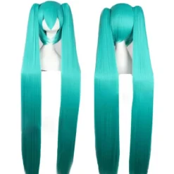 ECORP Hatsune Miku Peruk Cosplay Party Peruker med 2 Hästsvansar Lång Rak Peruk Halloween Karneval Rekvisita> Peruker