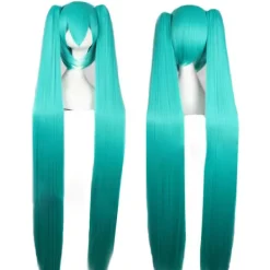 Hatsune Miku Peruk Cosplay Party Peruker med 2 Hästsvansar Lång Rak Peruk Halloween Karneval Rekvisita-FF-><noscript><img width=
