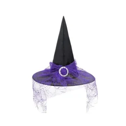 Hatt för häxa, dam, Halloween, med slöja, accessoarer till häxdräkt för vuxna, fest><noscript><img width=