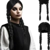/Hc/Wednesday Peruk med Flätor - Addams Svart> Peruker