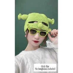 Heltäckande grön hatt, hattar med söta öron, stickad hatt med mask,><noscript><img width=