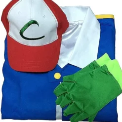 Herr Anime Trainer Dräkt Pojkar Ash Ketchum Vuxen Cosplay För Flickor Halloween Blue Jacket Cap och handskar Set - Perfet XL><noscript><img width=