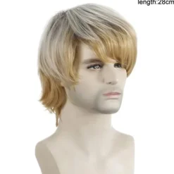 Herr Kort Ljusblond Peruk med Sned Lugg><noscript><img width=