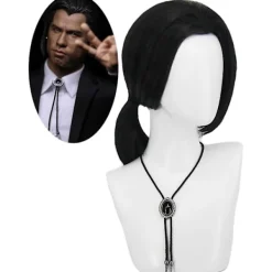 unbranded Herr Vincent Vega Peruk med 1 Halsband Kort Svart> Peruker