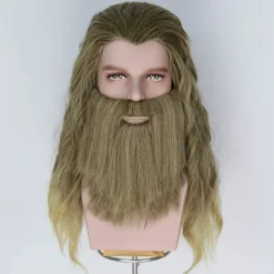 Herrar Peruk Och Skägg Lång Lockig Gyllenbrun Peruk Herr Peruker Halloween Kostymfest Peruker><noscript><img width=