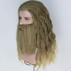 Herrar Peruk Och Skägg Lång Lockig Gyllenbrun Peruk Herr Peruker Halloween Kostymfest Peruker><noscript><img width=