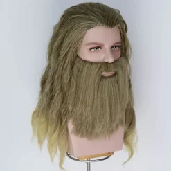 Herrar Peruk Och Skägg Lång Lockig Gyllenbrun Peruk Herr Peruker Halloween Kostymfest Peruker><noscript><img width=