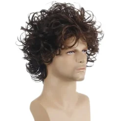 Herrar Peruker Mörkbrun Kort Lockig Lager Cosplay Halloween Karaktär Kostym Peruk 1st> Peruker