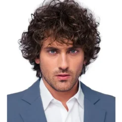 Herrar Peruker Mörkbrun Kort Lockig Lager Cosplay Halloween Karaktär Kostym Peruk 1st><noscript><img width=