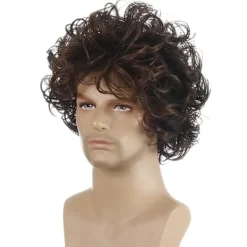 Herrar Peruker Mörkbrun Kort Lockig Lager Cosplay Halloween Karaktär Kostym Peruk 1st><noscript><img width=