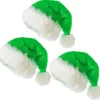 Heyone 3-pack Jultomtehatt för Vuxna, Traditionell Grön och Vit Plysch Jultomtehatt för Julfest> Huvudbonader