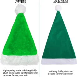Heyone 3-pack Jultomtehatt för Vuxna, Traditionell Grön och Vit Plysch Jultomtehatt för Julfest><noscript><img width=
