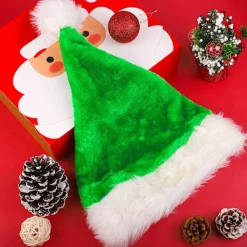 Heyone 3-pack Jultomtehatt för Vuxna, Traditionell Grön och Vit Plysch Jultomtehatt för Julfest><noscript><img width=