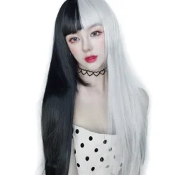 LBSS Hög temperatur Wire Peruk med Air Bangs Långt rakt tvåfärgat hår för kvinnor><noscript><img width=