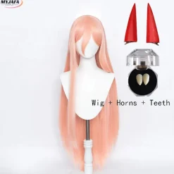 Högkvalitativ Anime Makima Power Cosplay Peruk Lång Orange Rosa Värmebeständig Syntetiskt Hår Party Rollspel Peruker + Perukmössa + Horn (HK) One Size | Fyndiq> Peruker