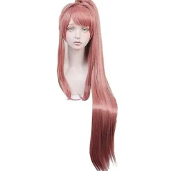 unbranded Högkvalitativ Doki Doki Literature Club! Monika Cosplay Peruk DDLC Avtagbar Hästsvans Lång Värmebeständig Hår Peruker + Perukmössa + Rosett> Peruker