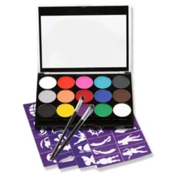 Högkvalitativt 15-delars ansiktsmålningsset för barn, ansiktsmålningskit + 4 schabloner + 2 penslar> Smink