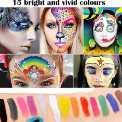 Högkvalitativt 15-delars ansiktsmålningsset för barn, ansiktsmålningskit + 4 mallar + 2 penslar><noscript><img width=