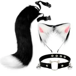 Högkvalitativt Pälsdjurskatteöron Räv Svansklocka Halsband Set Halloween Party Tillbehör Ta Päls Plysch Huvudbonader Rekvisita><noscript><img width=