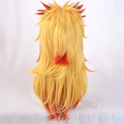 Högtemperaturfiber Peruker för män och kvinnor För manlig fest Halloween Kimetsu no Yaiba kort cosplay peruk syntetisk (Rengoku Kyo><noscript><img width=