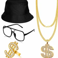 Hiphop-kostymset 80/90-talets rappare accessoarer Hiphop-maskeradkostymer 90-talsoutfit för män kvinnor hatt solglasögon halsband> Tillbehör