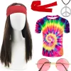 Hippie-kostymer Hippie T-shirt Hippie-peruker Set för kvinnor och män - Inkluderar> Tillbehör