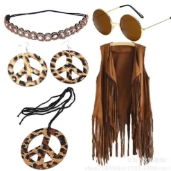 Hippies Fredshalsband I 60-tals Party Kostym Örhängen Huvudduk Leopardtryck Tillbehör Retro Hårband Glasögon-Yvan (FMY) L> Tillbehör