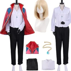 Howl Kostym Peruk Anime Howls rörliga slott Cosplay Kostymer Peruk Jacka Halsband Halloween Kostymer för Kvinnor Män XXL> Peruker