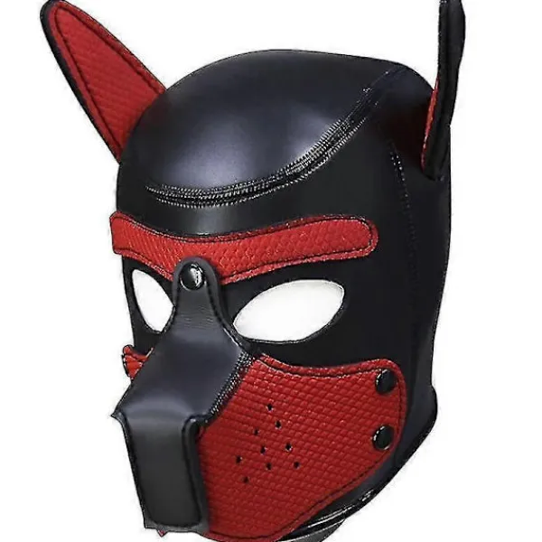 Hundmask med Öron Mjukt Gummi Djur Hundmasker Helhuvud Valpmask Vuxen Nyhet Kostym för Cosplay Fest Ny Svart-FA-> Masker