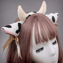 Huvudband med koöron och horn, rosett, klockor, huvudbonad, elastiskt hårband KLB><noscript><img width=