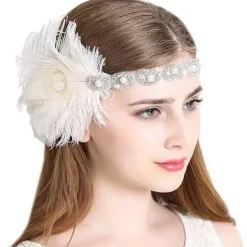 Huvudband 1920-tal Huvudbonad Retro Stil Rytande 20-tal Accessoarer för Kostym Bal Fest (Vit)> Huvudbonader