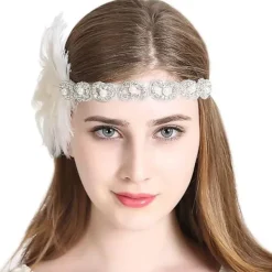Huvudband 1920-tal Huvudbonad Retro Stil Rytande 20-tal Accessoarer för Kostym Bal Fest (Vit)><noscript><img width=