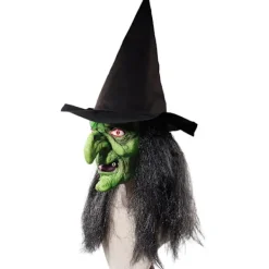 Häxansiktsmask med hår och hatt Latex Gammal Häxansiktsmask Halloweenfest Läskig Häxdräkt Utklädningsrekvisita><noscript><img width=