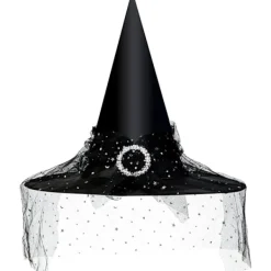 Häxhatt för kvinnor, spetsnät, elegant kostym, trollkarlskostymtillbehör för cosplayfester> Huvudbonader