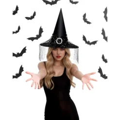 Häxhatt för kvinnor, spetsnät, elegant kostym, trollkarlskostymtillbehör för cosplayfester><noscript><img width=