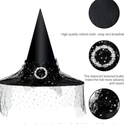 Häxhatt för kvinnor, spetsnät, elegant kostym, trollkarlskostymtillbehör för cosplayfester><noscript><img width=