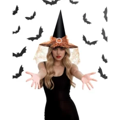 Häxhatt för kvinnor, spetsnät, elegant dräkt, trollkarl kostymtillbehör för cosplayfester -yux><noscript><img width=